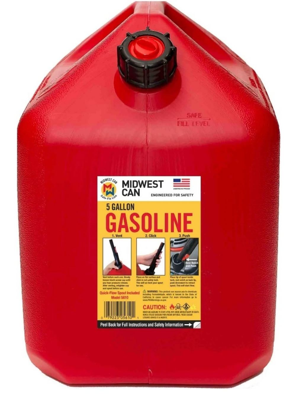Midwest Can Company, 5 Gallon Capacity Gas Can with Flame Mitigation Device, Red - Picture 3 of 5
